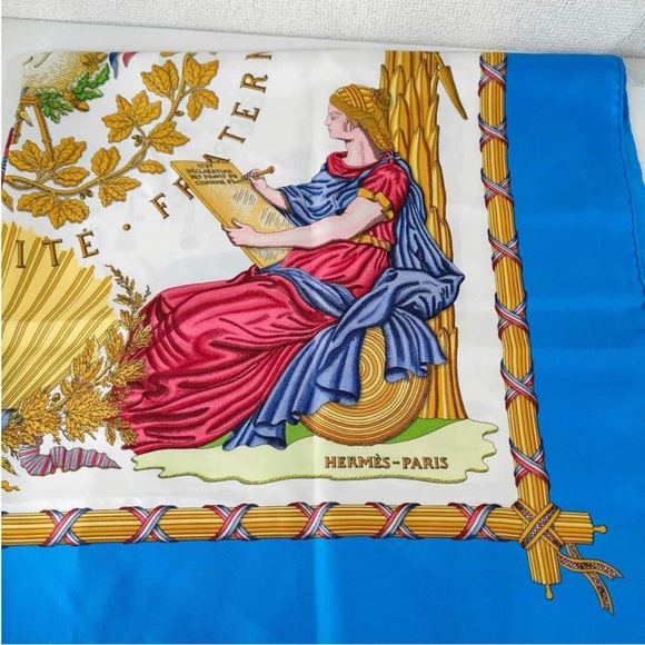 Hermes Carre 90 Republique Francaise Liberte 1789 Silk Scarf in Blue with box - Picture 7 of 9